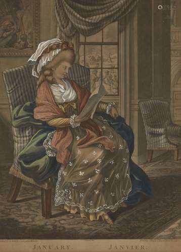 Robert Deighton, British 1752-1841- The Twelve Months c.1781; mezzotints with hand-colouring, twelve