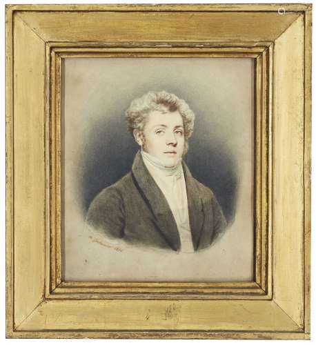 Casimir Carbonnier, French 1787-1873- Portrait of a gentleman, quarter-length turned to the right in