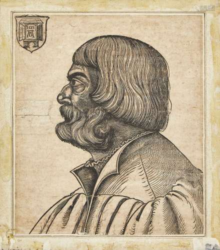 Erhard Schön, German c.1491-1542- Portrait of Albrecht Dürer, 1527; woodcut on laid paper, a later