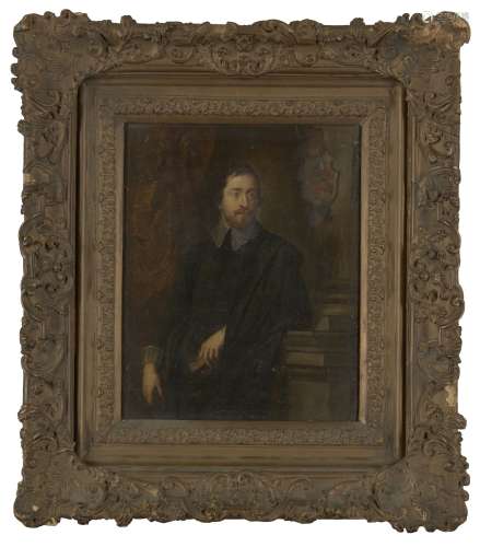 Follower of Adriaen Hanneman, Dutch 1603-1671- Portrait of a man holding a book, standing three-