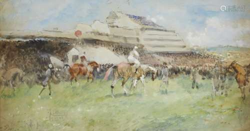 John Axel Richard Beer, British 1853-1906- Racing at Epsom; pencil, watercolour and gouache on