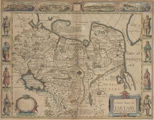 John Speede, British 1552-1629- A Newe Mape of Tartary,1626; hand-coloured engraved map, 39.5x50.