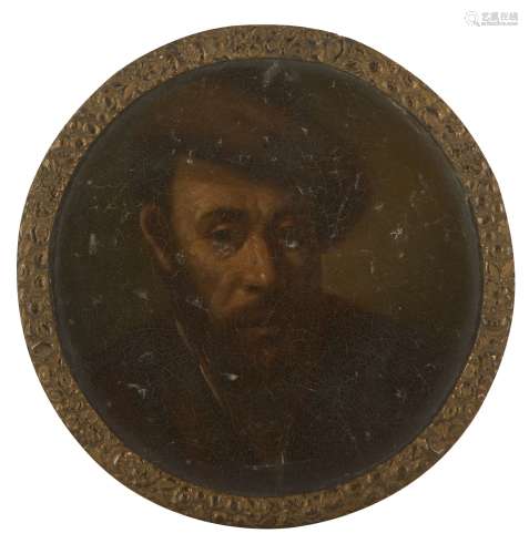 Flemish School, late 17th century- Portrait of a man, head and shoulders in a cloth cap; oil on