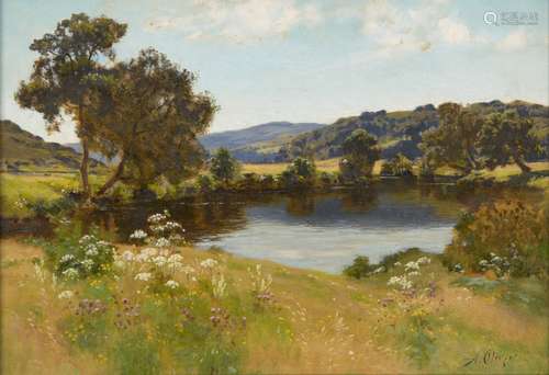 Alfred Oliver, British 1886-1921- The River Llwywy (sic); oil on board, signed, 23.5x33.5cm