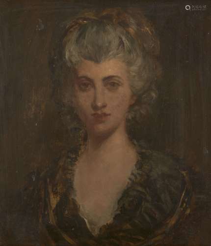 British School, late 18th century- Portrait sketch of a lady, quarter-length; oil on canvas, 38x31.