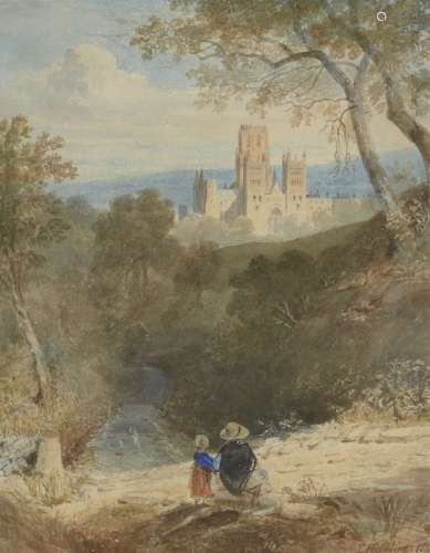 Edward Hastings, British 1781-1861- Durham from Pelaw Wood; watercolour signed and dated 1845, 24.