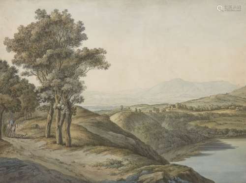 Attributed to John Warwick Smith, British 1749-1831- A view near Lake Albano, c.1810; pen and