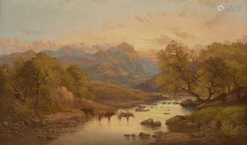 Eugene Leslie Smythe, British 1857-1932- Cows watering in a highland loch; oil on canvas, signed,