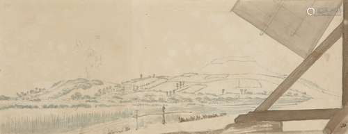 William Innes Pocock, British 1783-1836- Brent Knoll from Mill on Bridgewater Road, (recto),