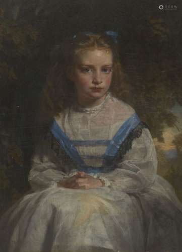 Alexander Johnston, Scottish 1815-1891- Portrait of a girl, seated three-quarter length in a white