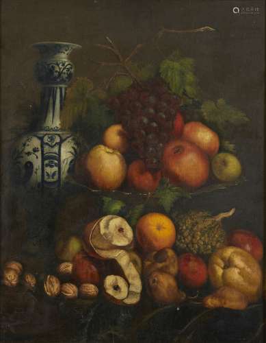 British School, mid-19th century- Still life of apples, grapes, oranges, walnuts, pears and a