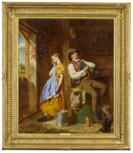 Thomas P Hall, British fl.1837-1867- Young Love, circa 1860; oil on canvas, signed with monogram,
