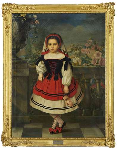 José Balaca y Carrion, Spanish 1810-1869- Portrait of a girl standing full-length wearing a white,