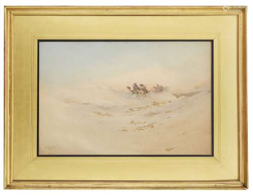 Augustus Osborne Lamplough ARA RWS, British 1877-1930- Riders on camels in full charge in the