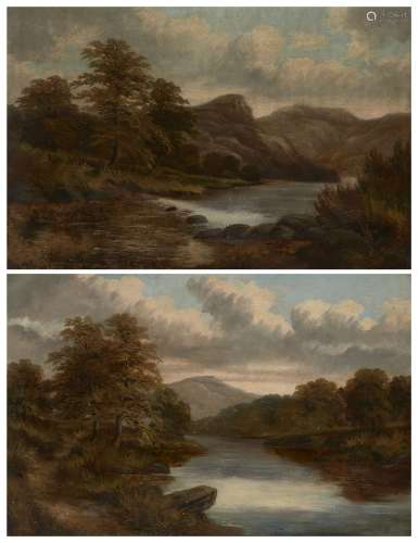 R Lee, British, mid-late 19th century- Highland river landscapes; oils on canvas laid down on board,