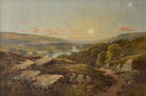 Edward H Niemann, British, active 1863-1867- River Swale, with Richmond Castle in the distance; oils