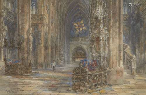 Sir Wyke Bayliss PRBA HRMS, British 1835-1906- The Rose Window, Brussels; watercolour, signed,
