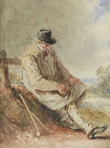 Attributed to John Linnell, British 1792-1882- The Shepherd; watercolour with scratching-out, 13.