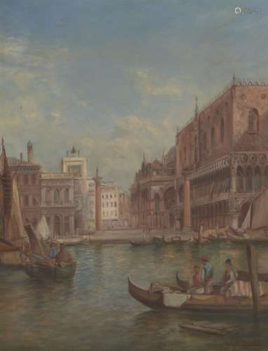 Alfred Pollentine, British 1836-1890- The Rialto, Venice and St Mark’s Square, Venice; oils on