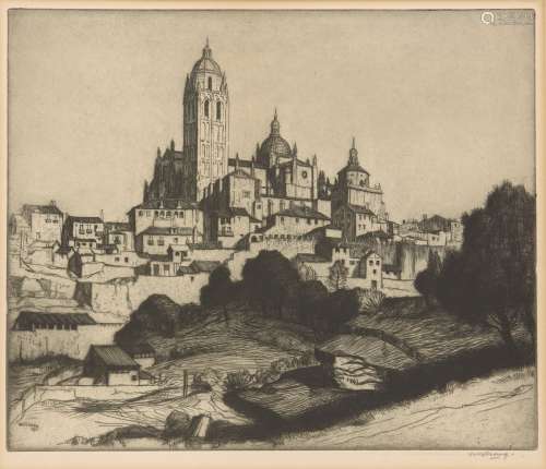 William Strang RA, Scottish 1859-1921- The Cathedral, Segovia; etching, 1913, signed in pencil, from