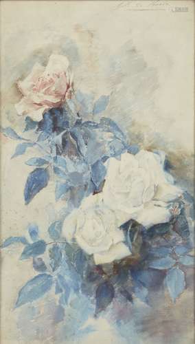 G B de Poveda, Spanish, mid-late 19th century- Study of pink and white roses; watercolour, signed,