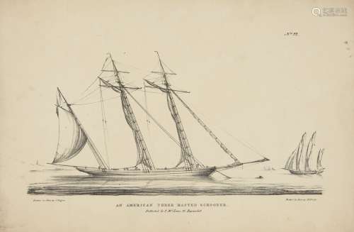 J Rogers, British/American 19th century- An American Three Masted Schooner; lithograph, published
