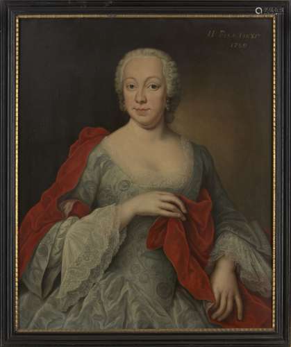Johann-Philipp Behr, German, fl. 1740-1756- Portrait of Susanna Judit von Stokum (1720-1750) three-