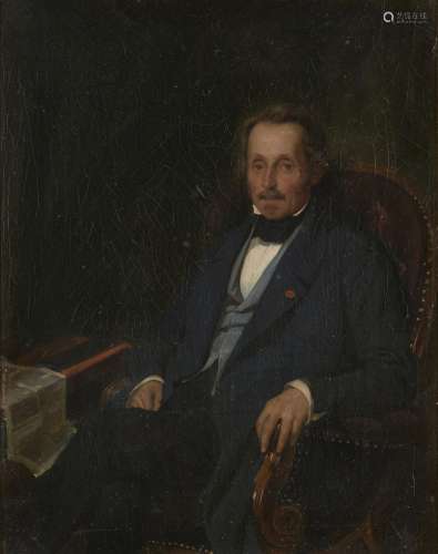 French School, mid-late 19th century- Portrait of a gentleman seated three-quarter length turned