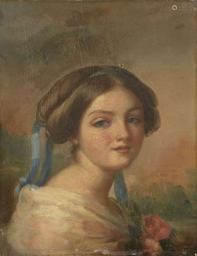 Attributed to Marguerite d Estreux de Maingoval, French c.1838-1899- Portrait of a young lady,
