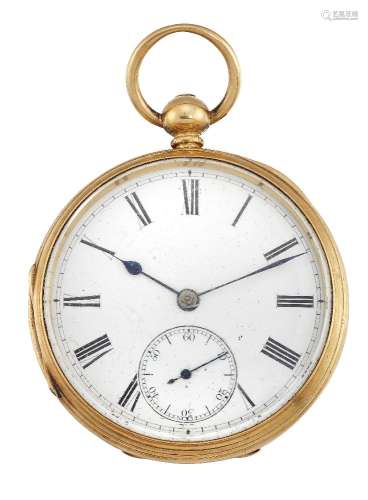 A 19th century 18ct gold open face pocket watch, the white enamel dial with Roman numerals and