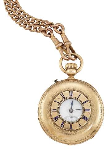 An late 19th/early 20th century gold demi-hunter case keyless pocket watch by Racine, the white