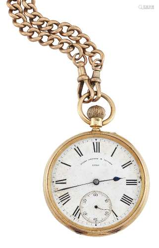 An 18ct gold open face keyless pocket watch by Ellis Depree & Tucker, the white enamel dial with