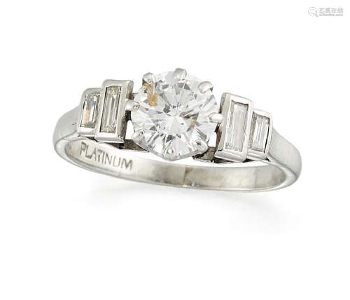 A platinum diamond single stone ring, the brilliant-cut diamond, weighing approximately 0.60 carats,