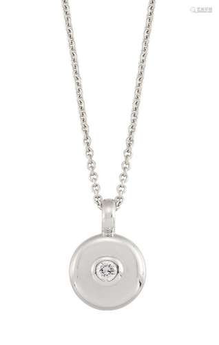 A diamond single stone pendant necklace, by Tabbah, the disc shaped pendant with central brilliant-