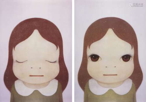 Yoshitomo Nara, Japanese b.1959- Cosmic Girl: Eyes Closed / Eyes Open, 2008; two offset