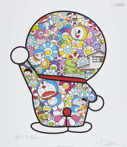 Takashi Murakami, Japanese b.1962- Doraemon in the Field of Flowers, 2018; offset lithograph in