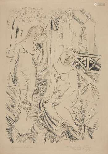 Raoul Dufy, French, 1877-1953- Trois Baigneuses devant le port de Sainte-Adresse, 1920; lithograph