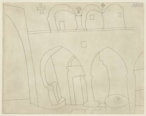 Ben Nicholson OM, British 1894-1982- Patmos Monastery [Lafranca 75], 1967; etching on wove, a