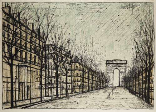 Bernard Buffet, French 1928-1999- Les Champs Elysees, 1957; screenprint in colours on cotton canvas,