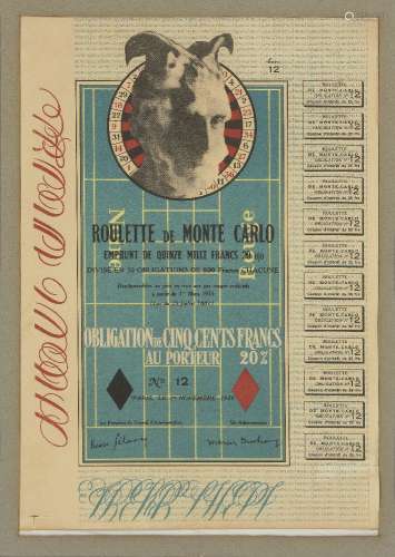Marcel Duchamp, French/American 1887-1968- Obligations Pour La Roulette De Monte-Carlo [Schwarz
