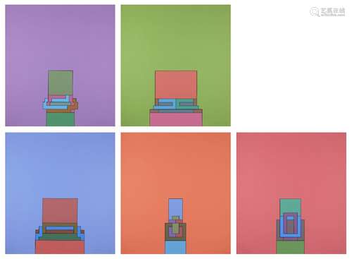 Robyn Denny, British 1930-2014- The Heavenly Suite (blue, purple, green, red, pink), 1971; the