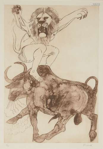 Dame Elizabeth Frink CH DBE RA, British 1930-1993- Herakles and Lion's Mask, 1988; etching and