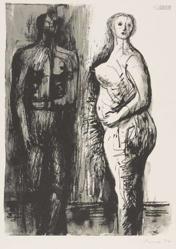 Henry Moore OM CH FBA, British 1898-1986- Man and Woman [Cramer 272], 1974; lithograph in colours on