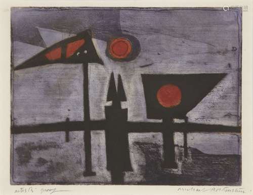 Michael Rothenstein RA, British 1908-1993- Signals, 1953; etching with aquatint in colours on