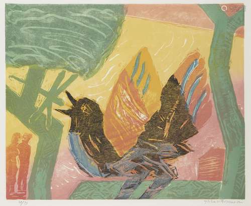 Michael Rothenstein RA, British 1908-1993- The Garden II, c.1990; woodcut print in colours on