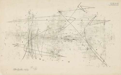 John Wells, British 1907-2000- Untitled, 1957; monotype on rice paper, signed and dated in pencil,