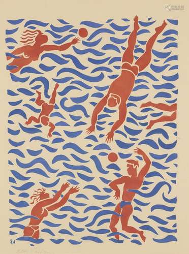 Eddy Varekamp, Dutch b.1949- Bathers; linocut in colours on wove, signed in pencil, sheet 65.5 x