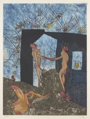 Roberto Matta, Chilean 1911-2002- Plate Five, La Danse de la Morte, 1972; etching with aquatint in
