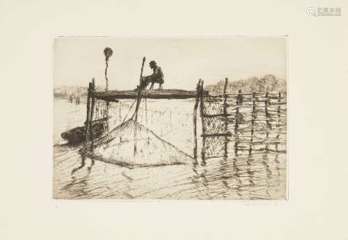 Archibald Standish Hartrick RWS OBE, British 1864-1950; Salmon Nets on the Dee, Kirkcudbright;