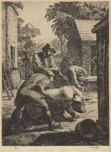 Charles Frederick Tunnicliffe RA, British 1901-1979- Moving the Pig, 1921; etching on laid, signed